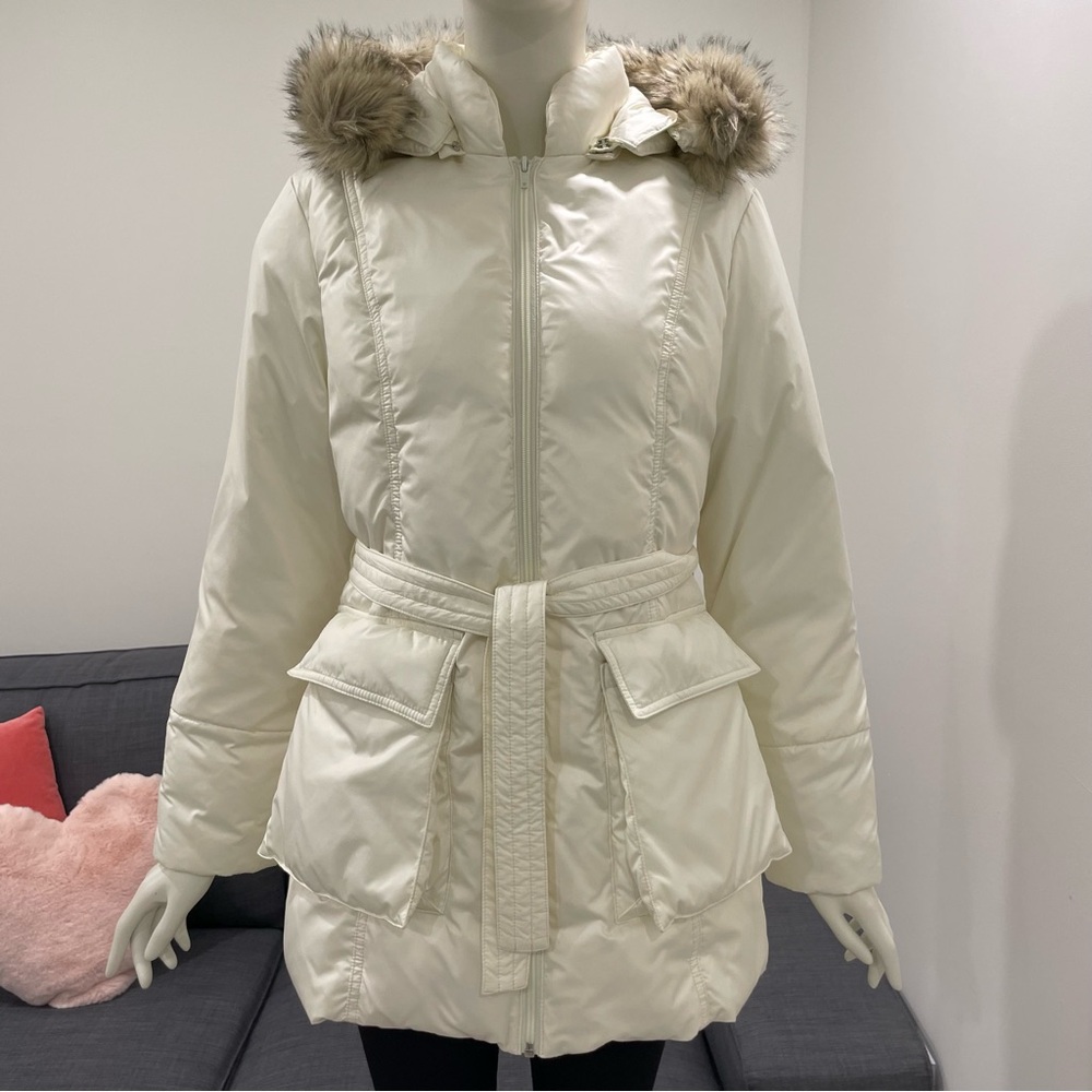 🇨🇦CDN SPIRIT Belted Puffer Jacket with Trimmed Hood Size Medium Made in Canada